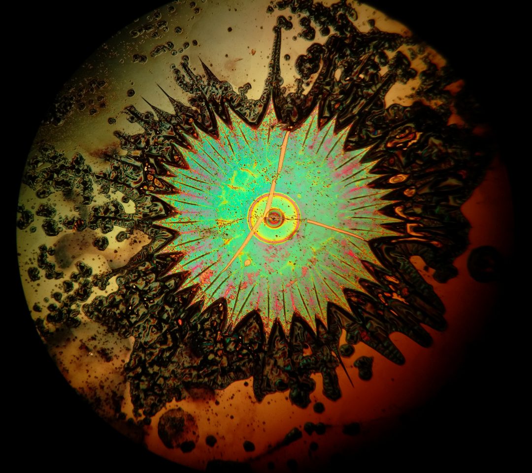 Oxidised metal films photographed using a microscope and an Amazon Fire phone by Reddit user Friz Face.
