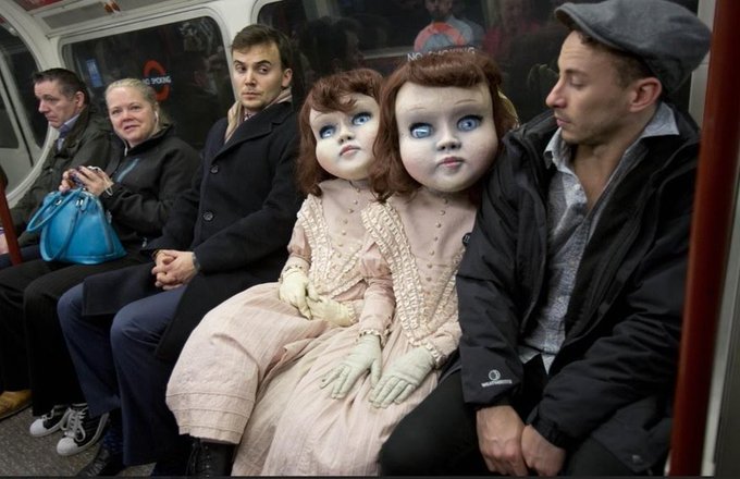 Creepy doll twins freak people out in Central London