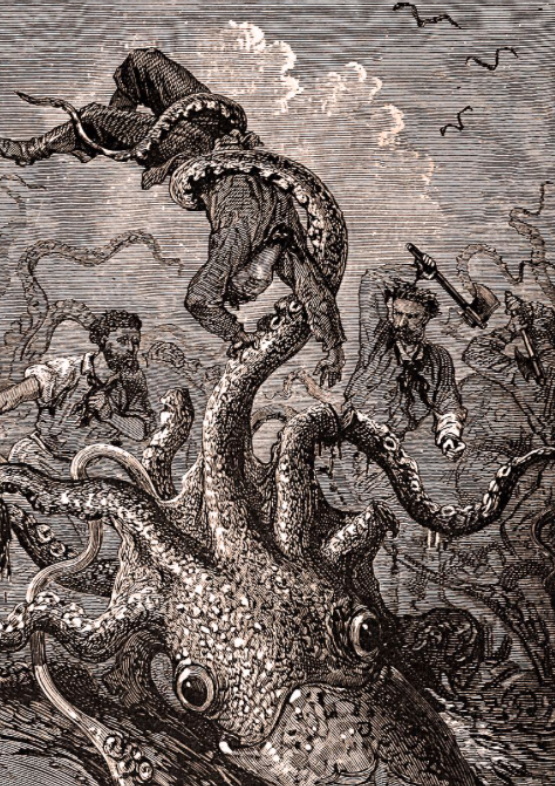 Kraken engraving by Édouard Riou, 1870