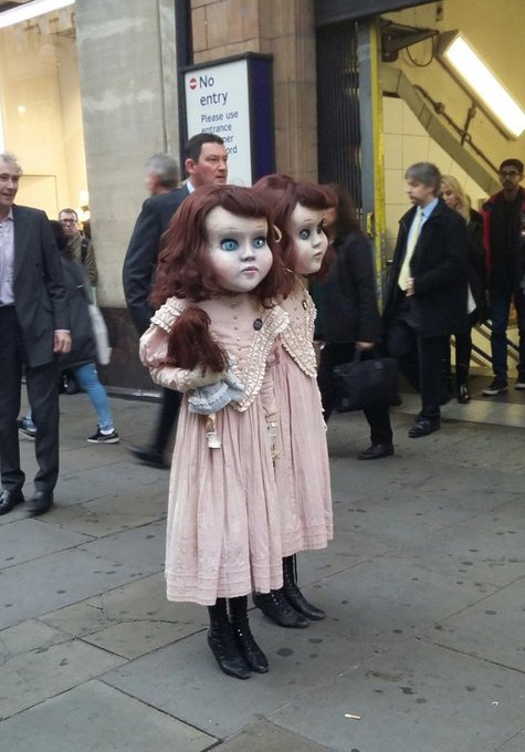Creepy doll twins freak people out in Central London