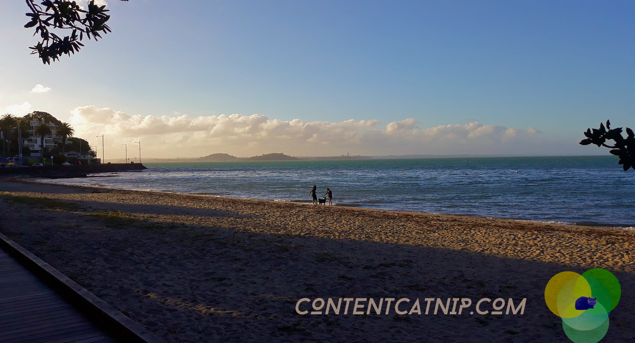 Kids playing with dog, Mission Bay, Auckland Copyright © Content Catnip 2018 www.contentcatnip.com