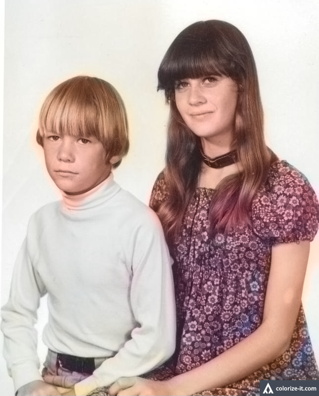 My mum and my uncle as young teenagers, Manurewa, Auckland. c.1972 - Colourised by AI