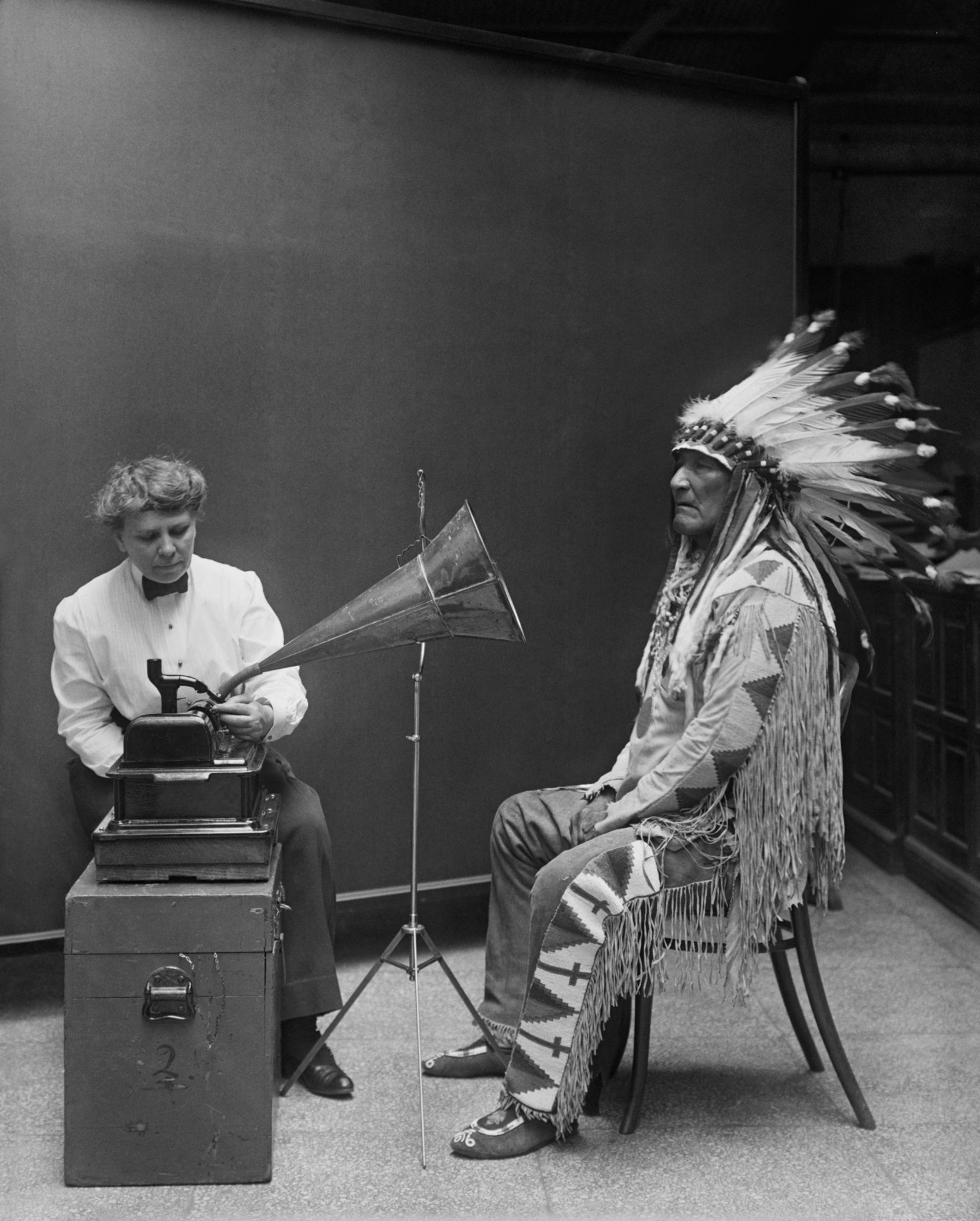 Every Picture Tells A Story:Blackfoot Indian Chief being recorded on a phonograph in 1916
