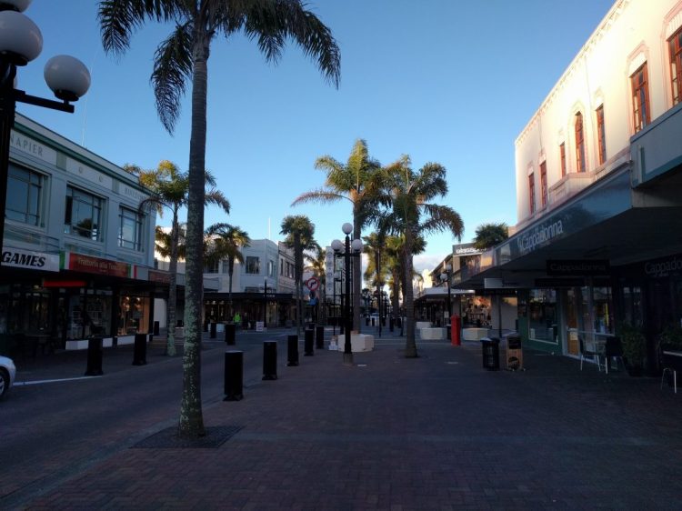 The bollards as they appear on the main street of Napier which is pedestrian friendly. Copyright Content Catrnip 2017