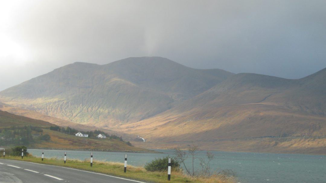On the road near to Duntulm Castle, Isle of Skye. Notice the gloaming sky storm