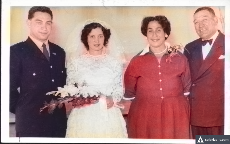 My grandmother and grandfather getting married in the early 50's - colour