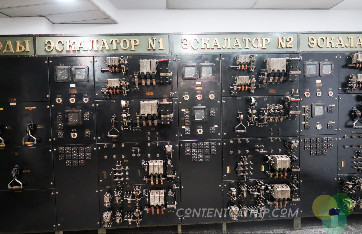 Soviet Era elevator mechanism now located in a public toilet in Warsaw