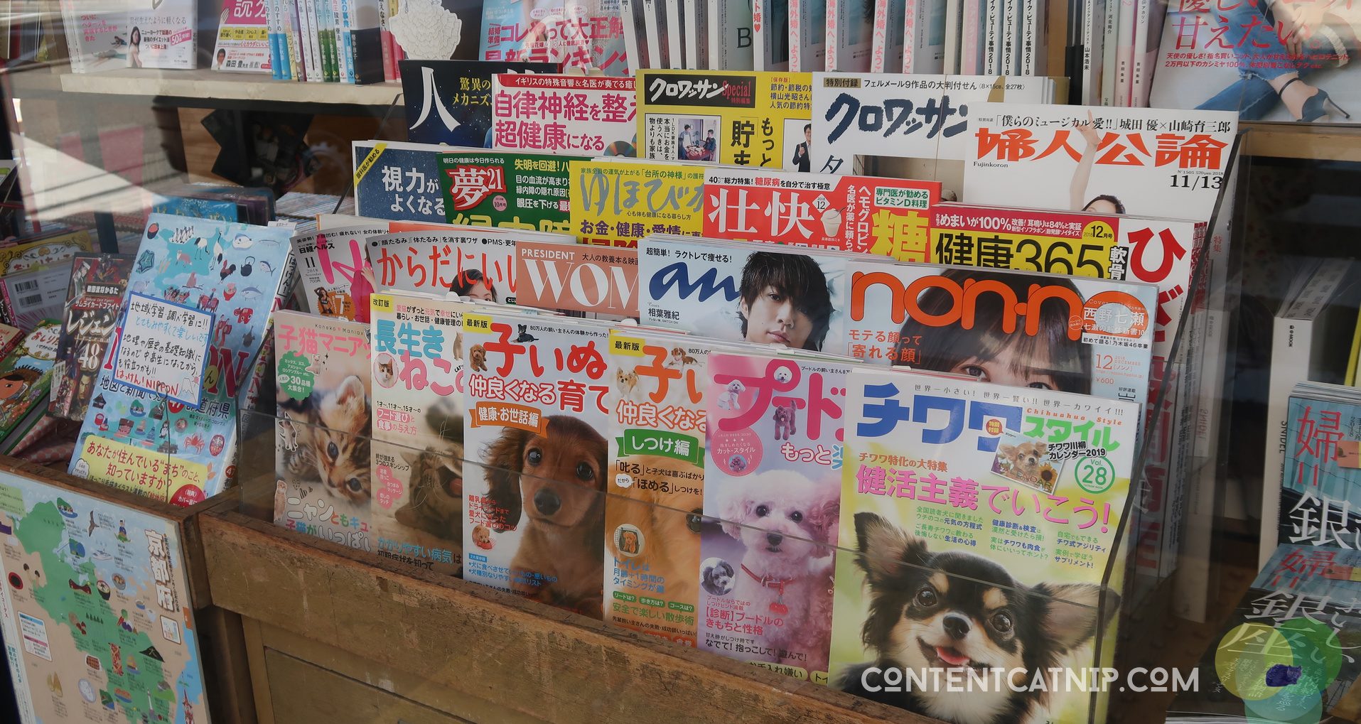 A shop in Kyoto with magazines about dogs