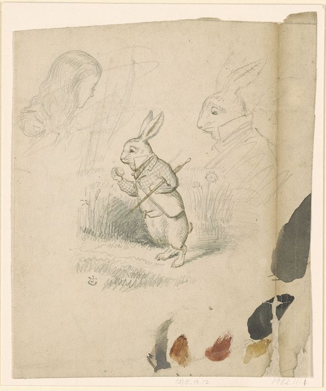 Illustrator John Tenniel 's studies for White Rabbit in the original Alice in Wonderland illustrations.