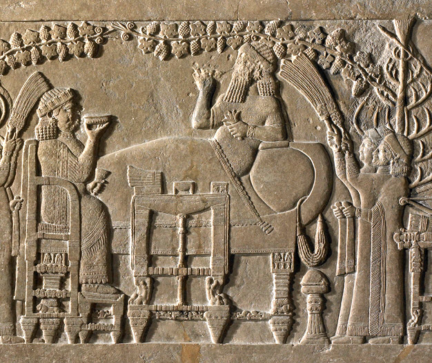 Bas-relief depicting a banquet in the palace of Assyrian king Ashurbanipal