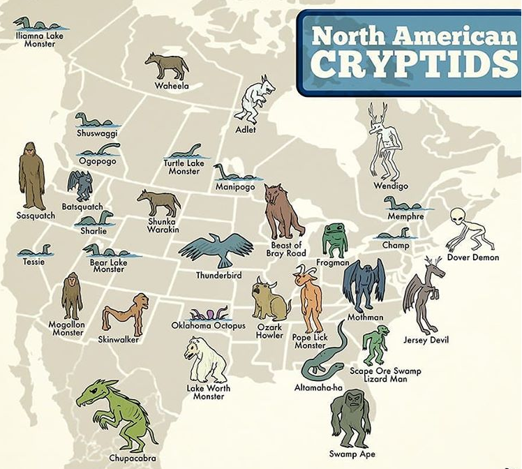 A map of mysterious North American cryptids 