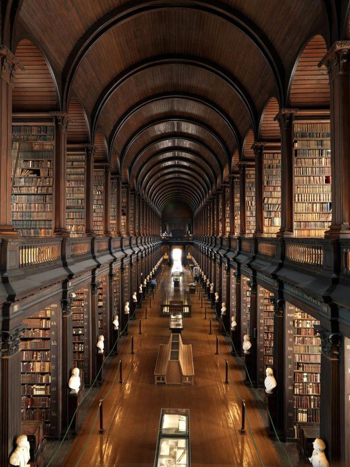 Trinity College Library in Dublin has over 7,000,000 volumes of manuscripts and opened in 1592 AD.