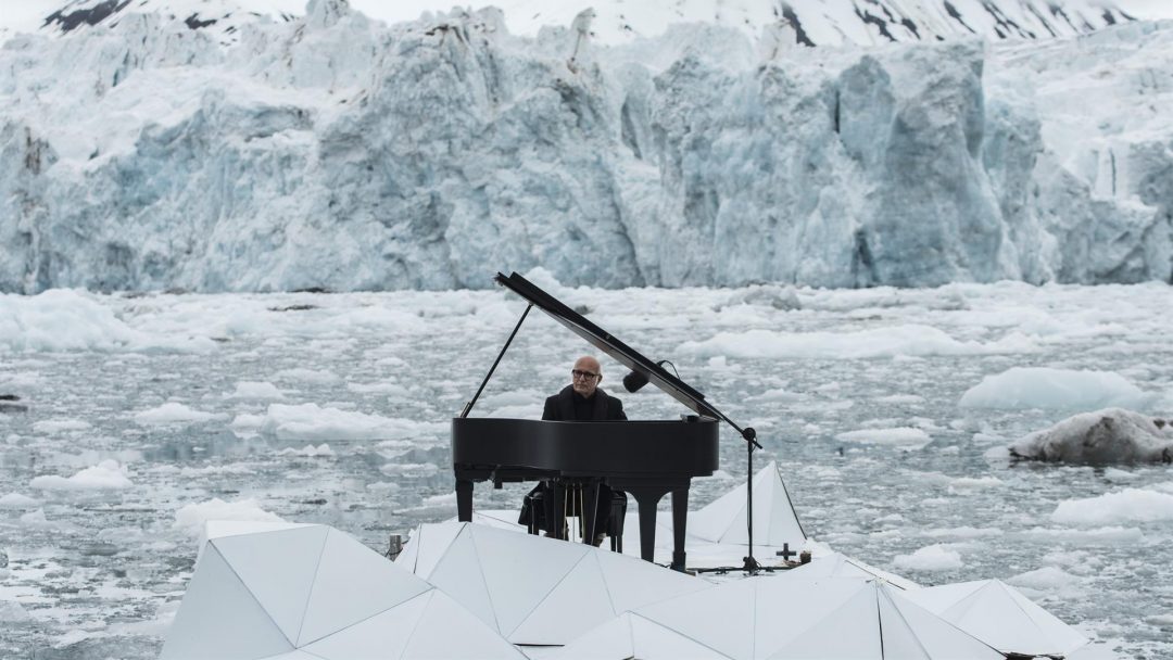 A piano reverberates over collapsing glaciers