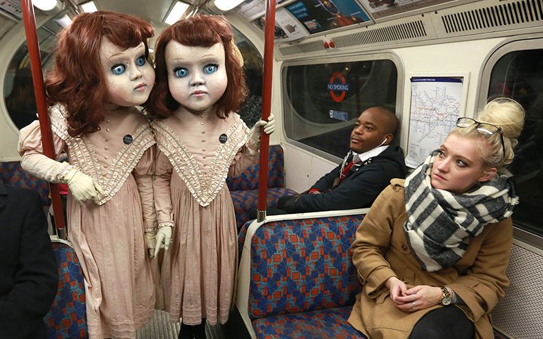Creepy doll twins freak people out in Central London