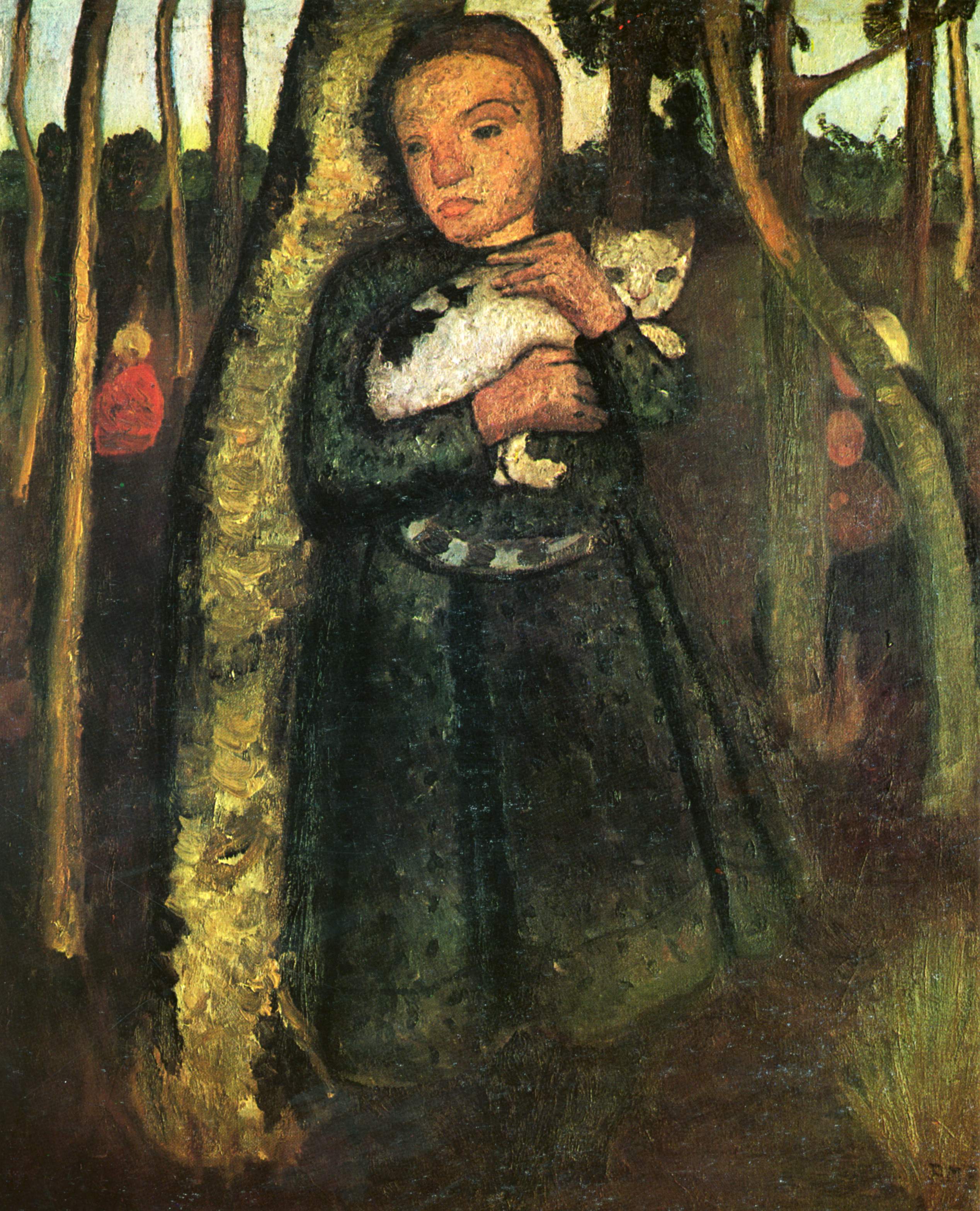 Paula Modersohn-Becker; Mädchen mit Katze im Birkenwald/ Girl in Birch Wood with Cat, 1904