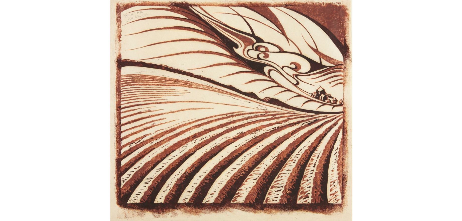 Sybil Andrews, Plough, linocut, 1961