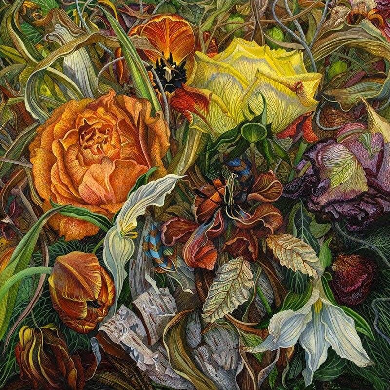 Judy Garfin's larger-than-life exquisite blumes and tangled vines