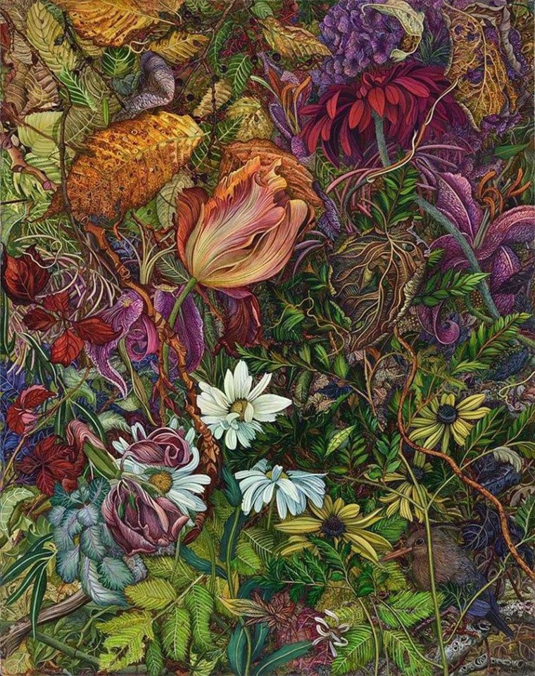 Judy Garfin's larger-than-life exquisite blumes and tangled vines