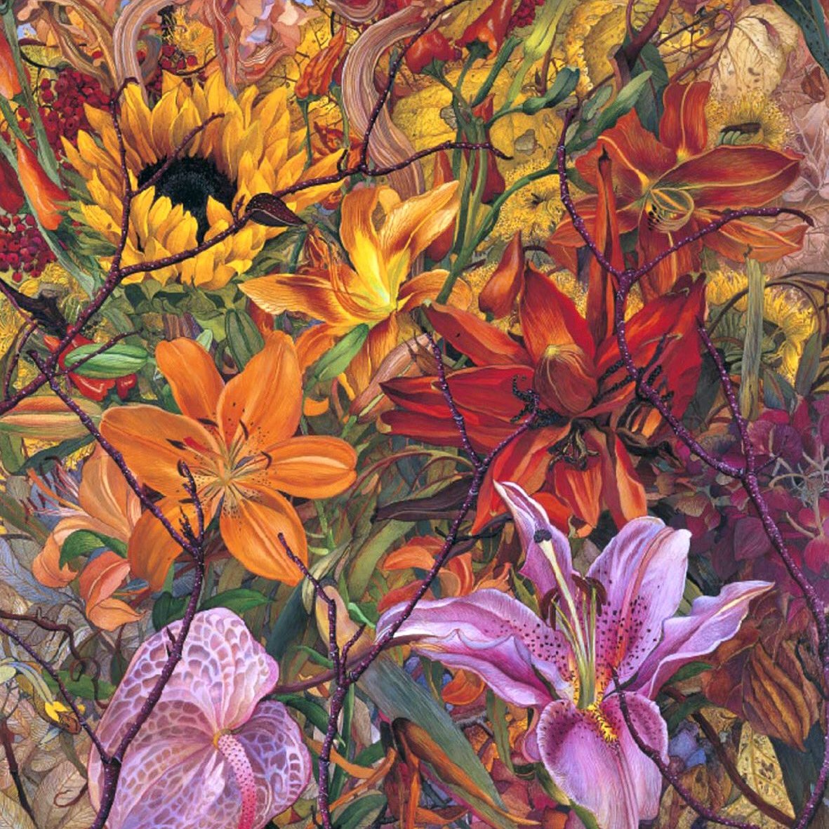 Judy Garfin's larger-than-life exquisite blumes and tangled vines