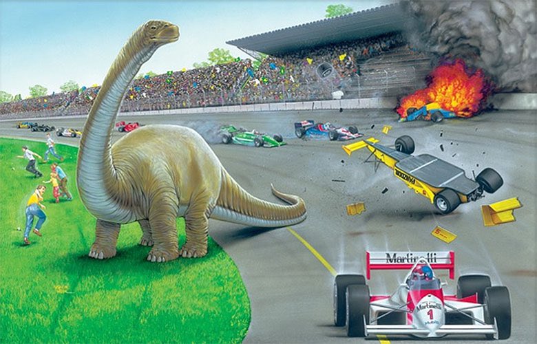 Dinosaurier auf der Autobahn, 1980 by Giuseppe Reichmuth