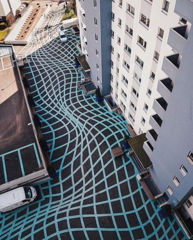 Wavy gravy pavement at an apartment block in Berlin