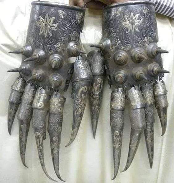 These very metal Persian warrior gloves from the Safavid Dynasty, circa 1500's