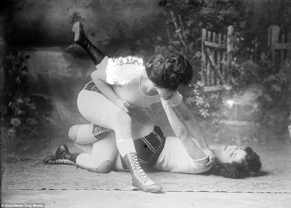 With no rules governing the sport, women's boxing in the 1800s had a reputation for being even fiercer than we know it today. Pictured above are the Bennett Sisters, who boxed and wrestled for crowds as a Vaudeville Act between 1910 and 1915

