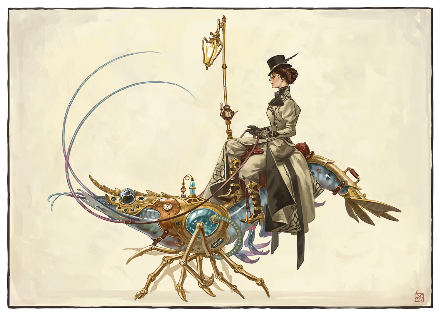 Gibson girl rides a lobster