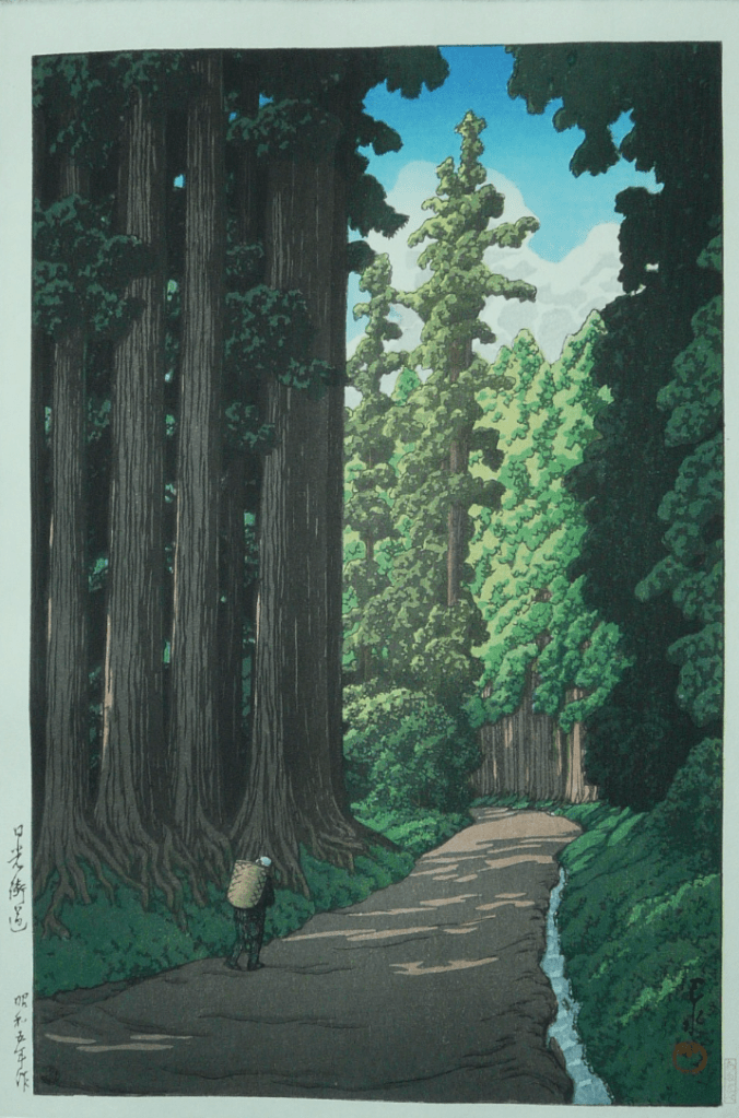 Nikko Kaido by Hasui Kawase - forest nature spiritual hope love