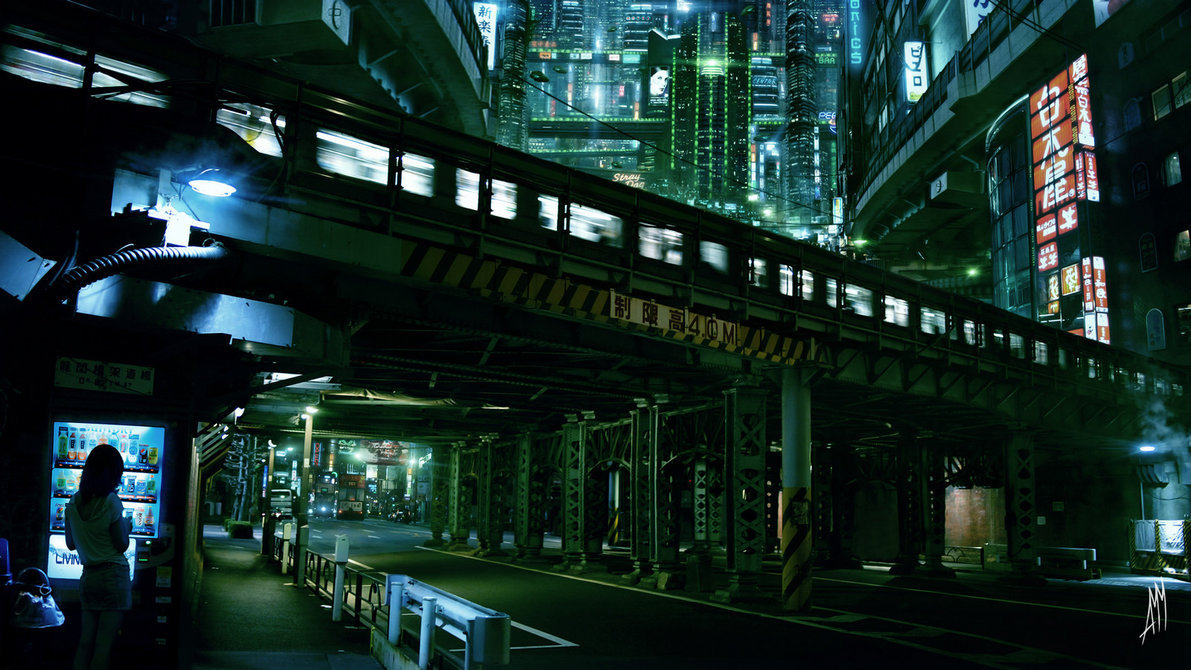 Tokyo underpass - city lights cyberpunk lonely sad