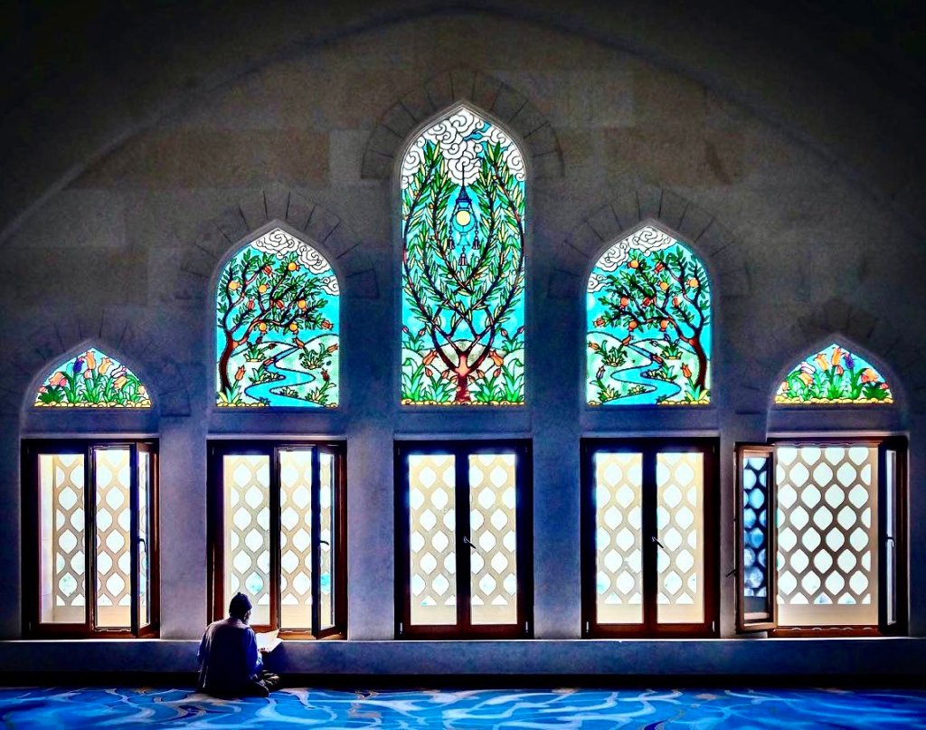 12/ Stained glass window at Sultan Omar Ali Saifuddien Mosque, Brunei