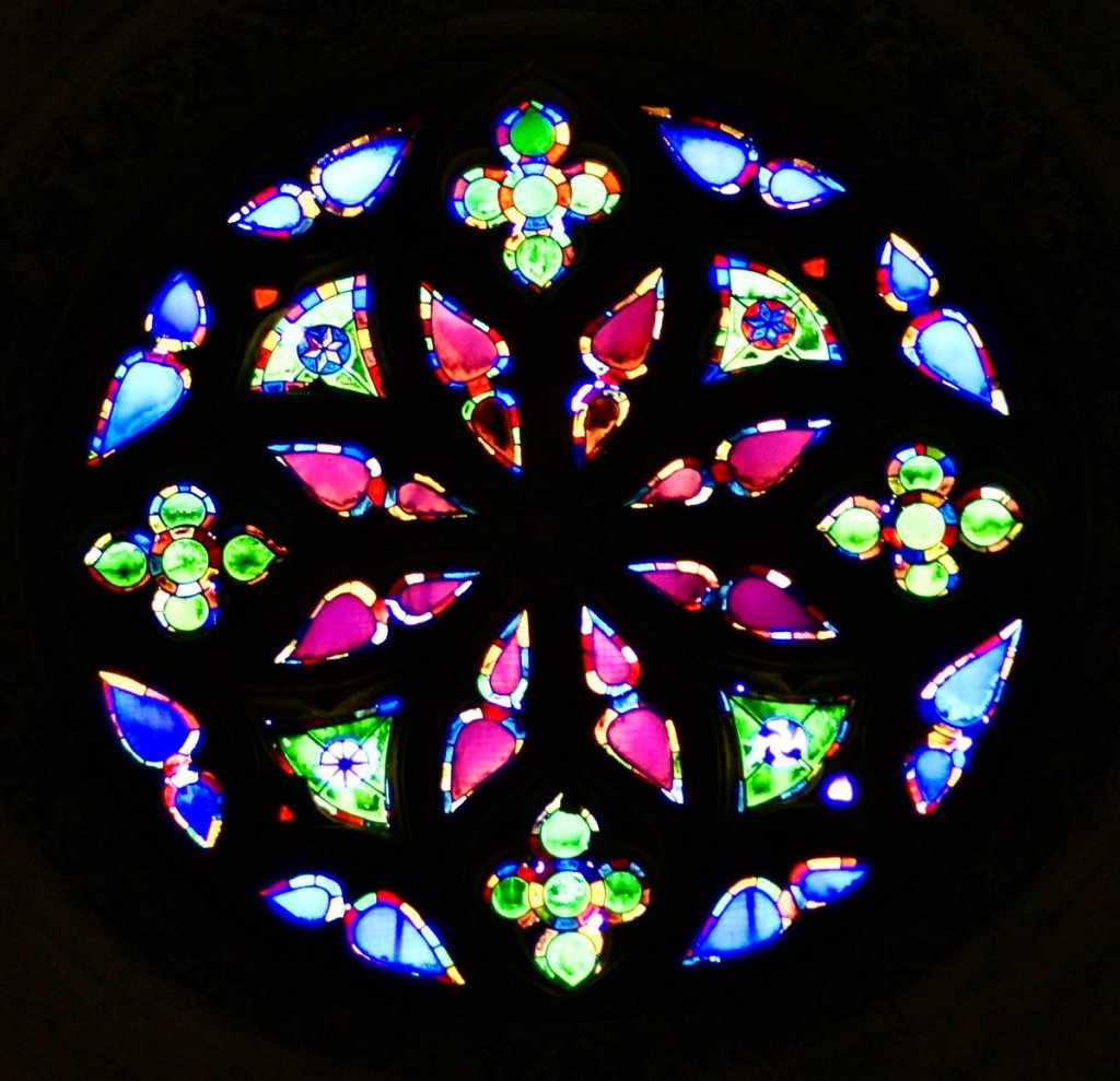 23/ Stained glass window at Fez Mosque, Morocco