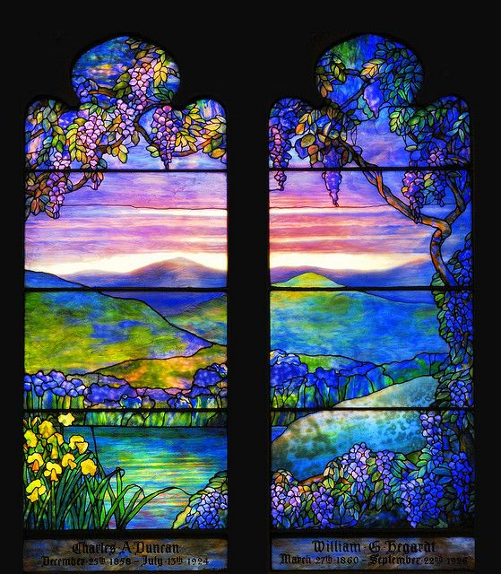 An exquisitely detailed Tiffany stained glass window