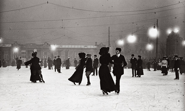 Ice-skating by night in Vienna, 1910 