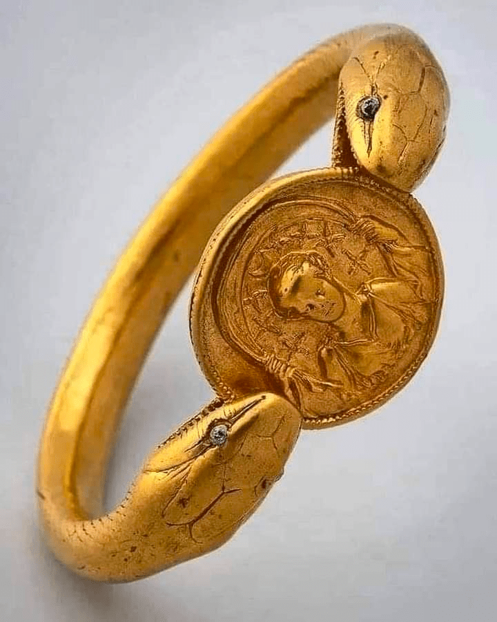 An exquisitely carved gold snake bracelet from Pompeii