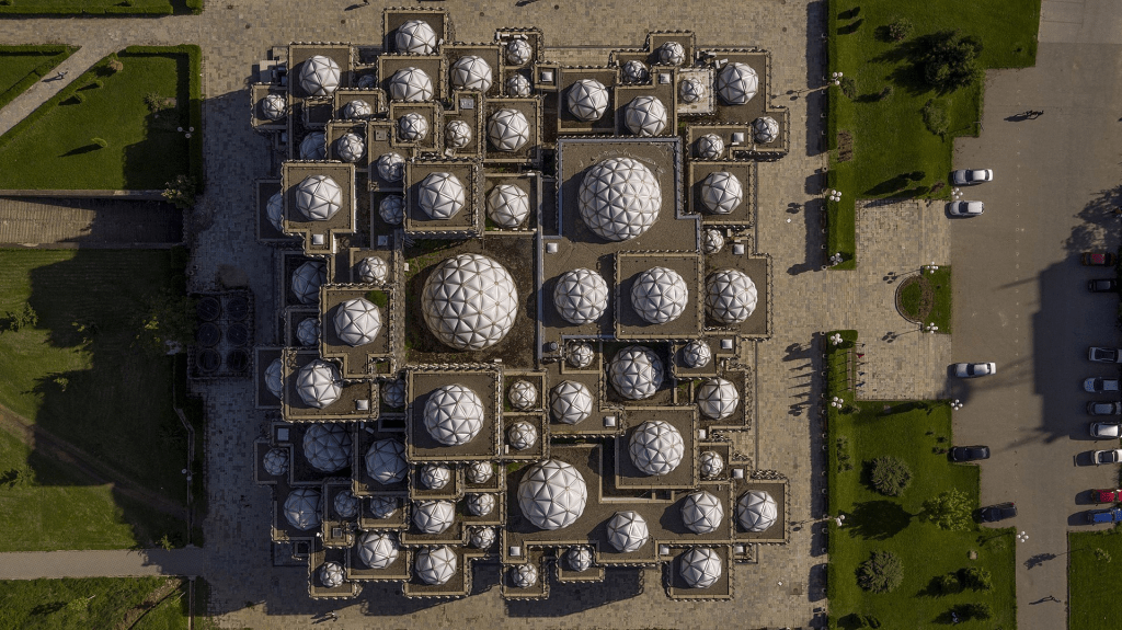 The National Library of Kosovo from the air 