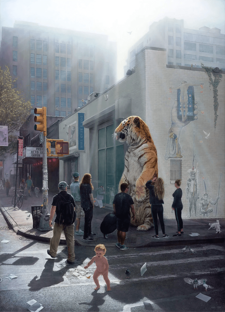 Mesmerising Surrealist Art by Joel Rea tiger, street