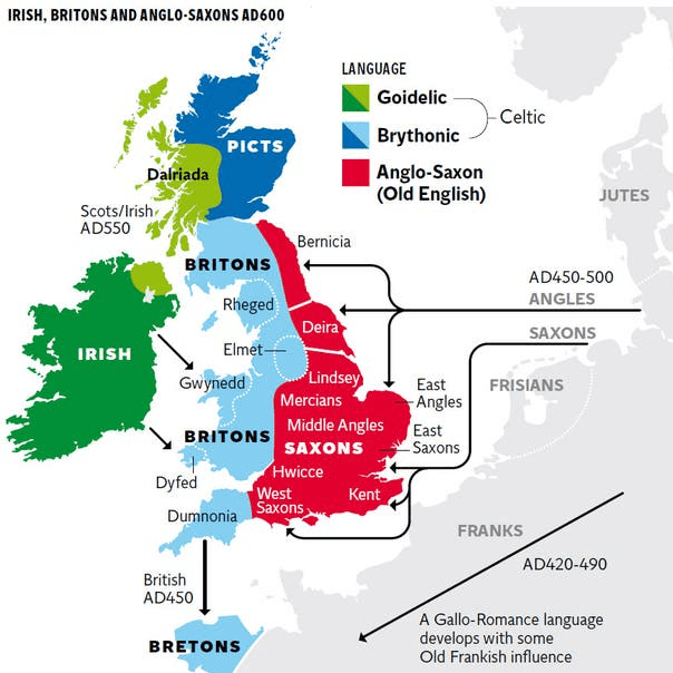 Languages in the British Isles in 600 AD medieval history 
