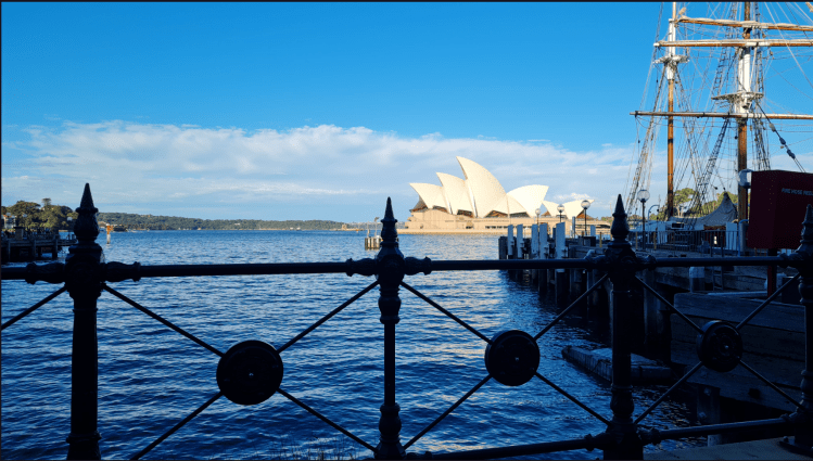 Sydney harbour in early morning blue