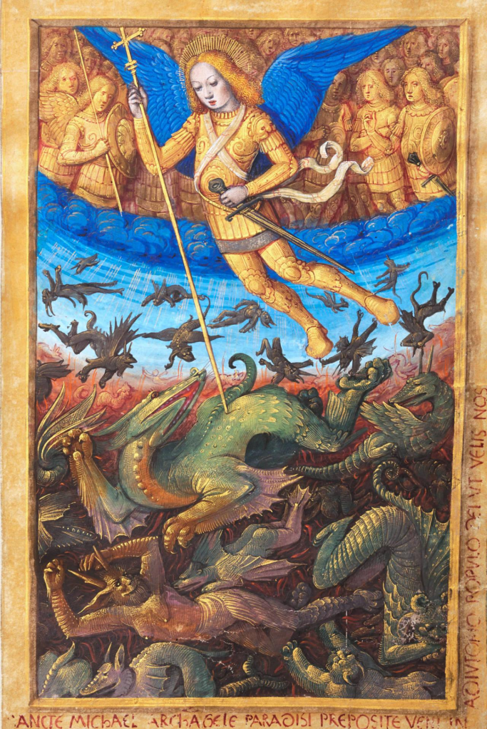 Archangel Michael fighting the dragon (1500) medieval art