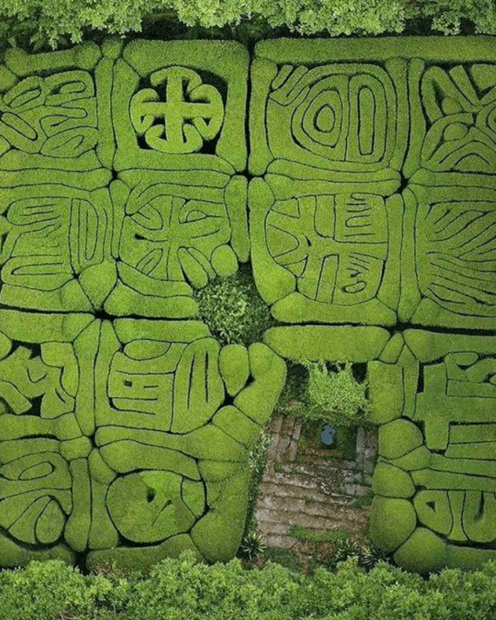 A 400-year-old boxwood garden maze at the Pazo de San Lorenzo de Trasouto in Santiago de Compostela, Spain.