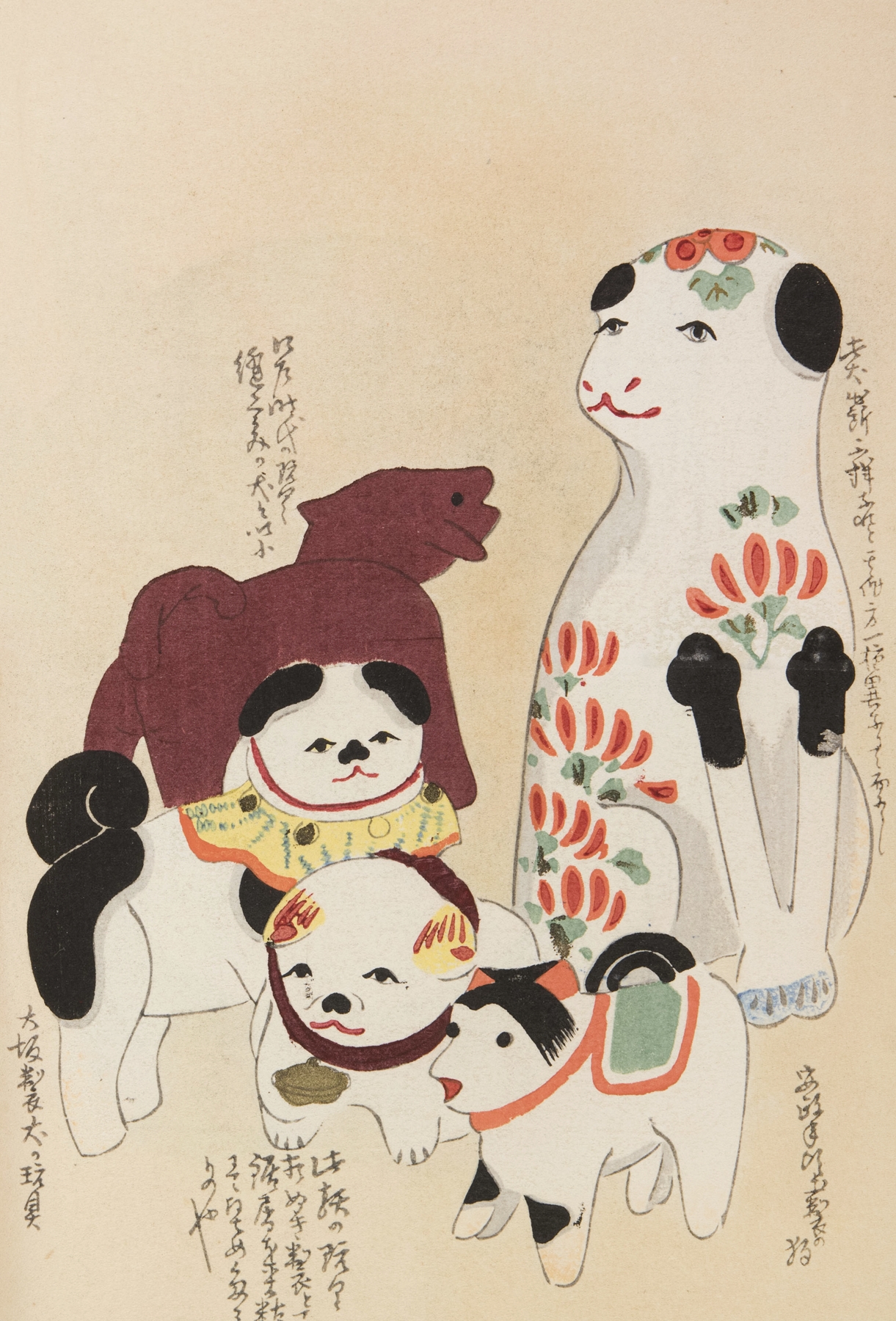 Animal toy woodblock prints by Shimizu Seifū (1851-1913) Toy dogs