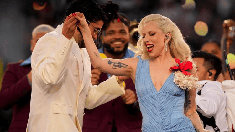 Bad Bunny with Lady Gaga in the 2026 Super Bowl half time show 
